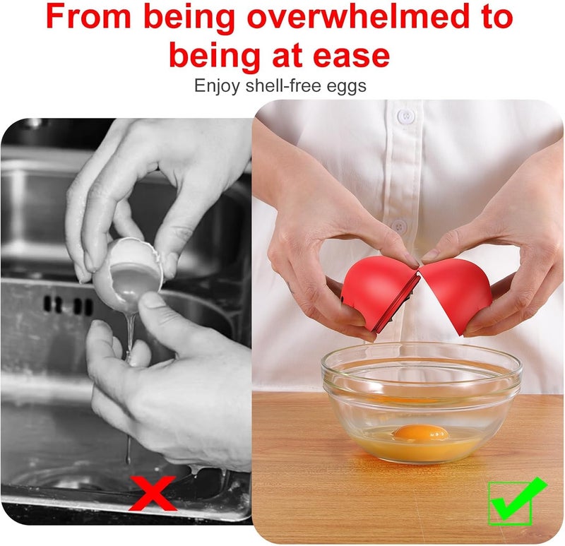 PowCube Egg Cracker, Silicone Egg Shell Opener, Cute Egg Shaped Design, Opens Eggs with Ease, A Little Happiness Boost for Your Kitchen. (3-Pack–Green, Red, Yellow) - Image 3